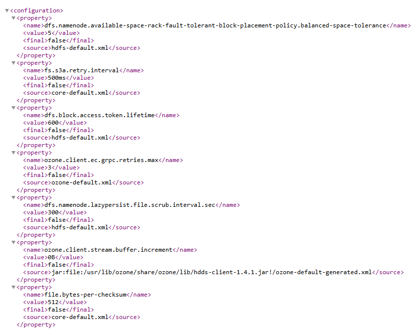 Фрагмент листинга на странице Config