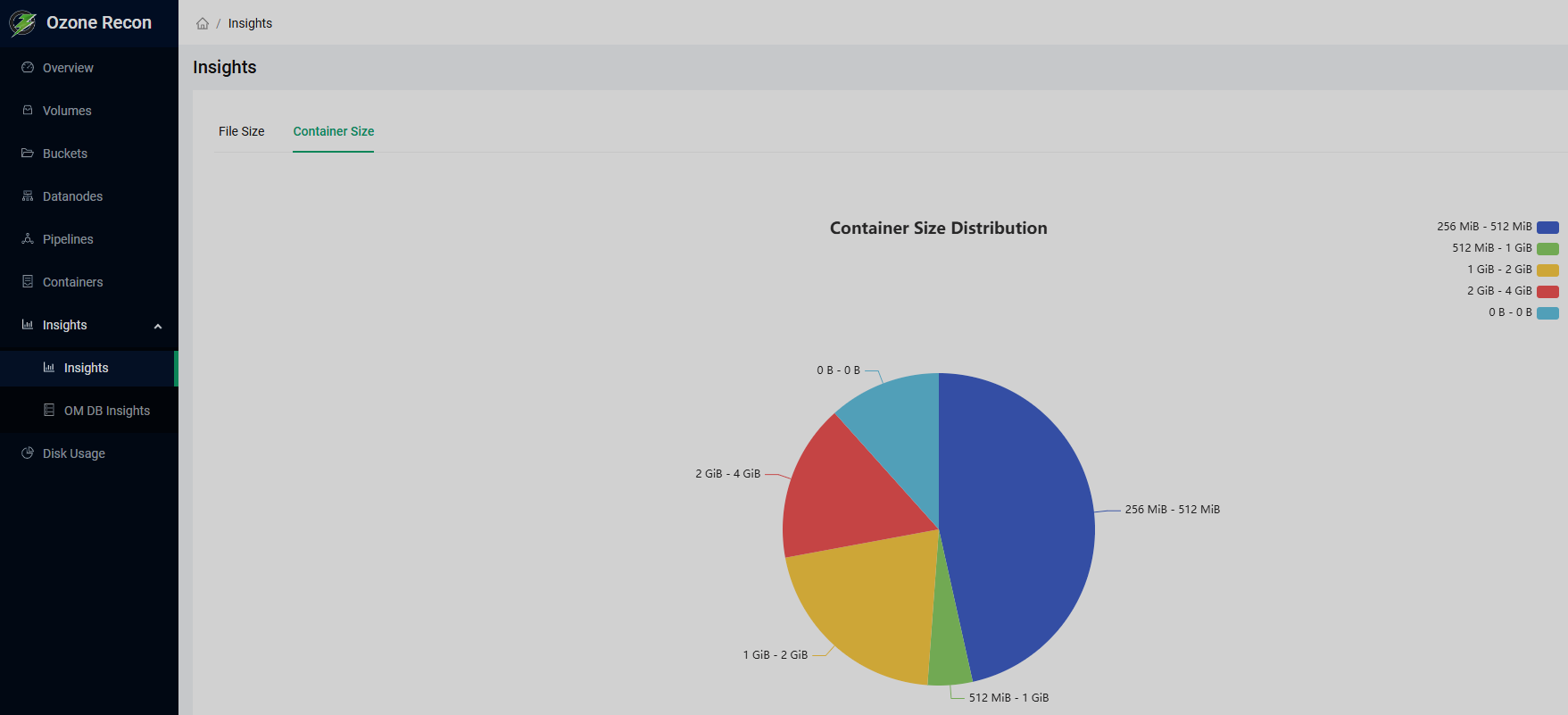 Вкладка Container size страницы Insights