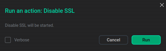 Окно Run an action  для действия Disable SSL