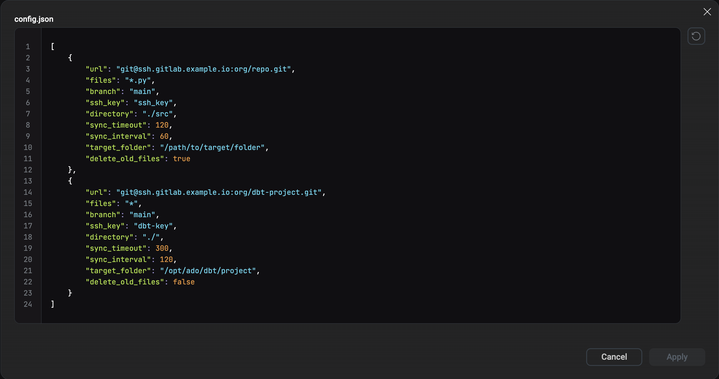 Конфигурация GitSync для синхронизации DAG и проектов DBT