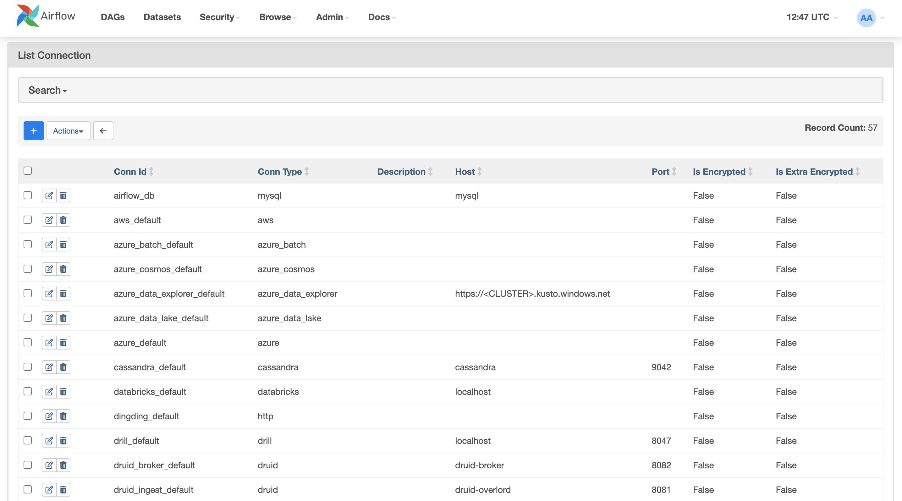 Airflow UI: страница Connections