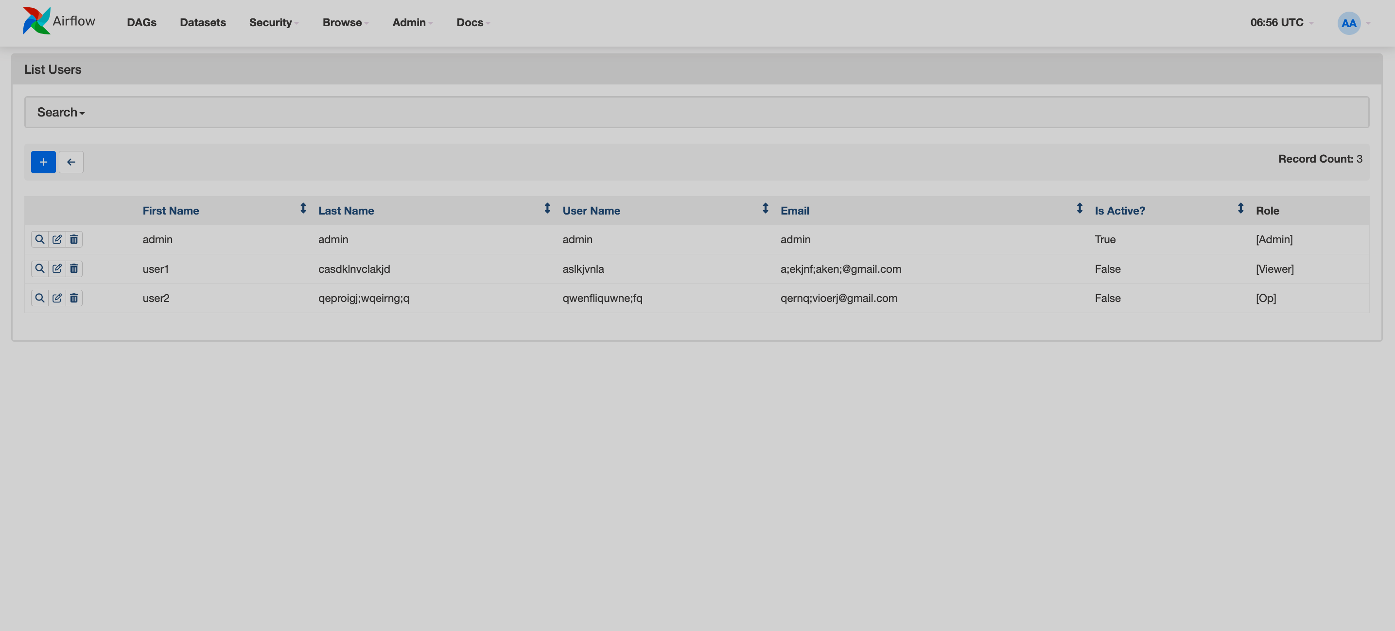 Airflow UI: страница List Users