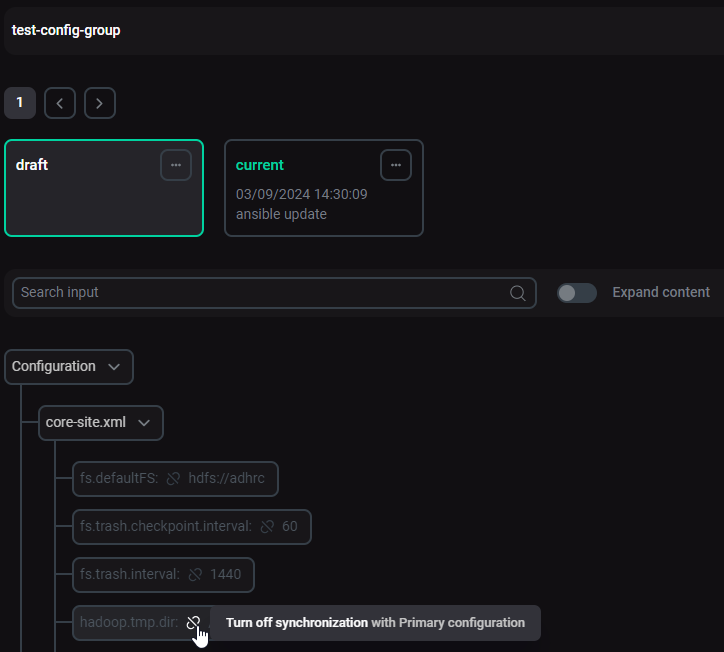 Вкладка Configuration на странице конфиг-группы