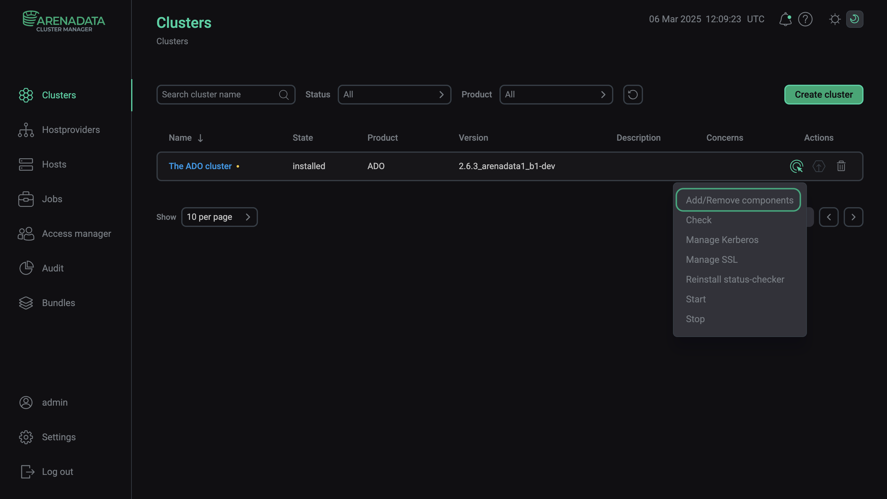 Выполнение действия Add/Remove components