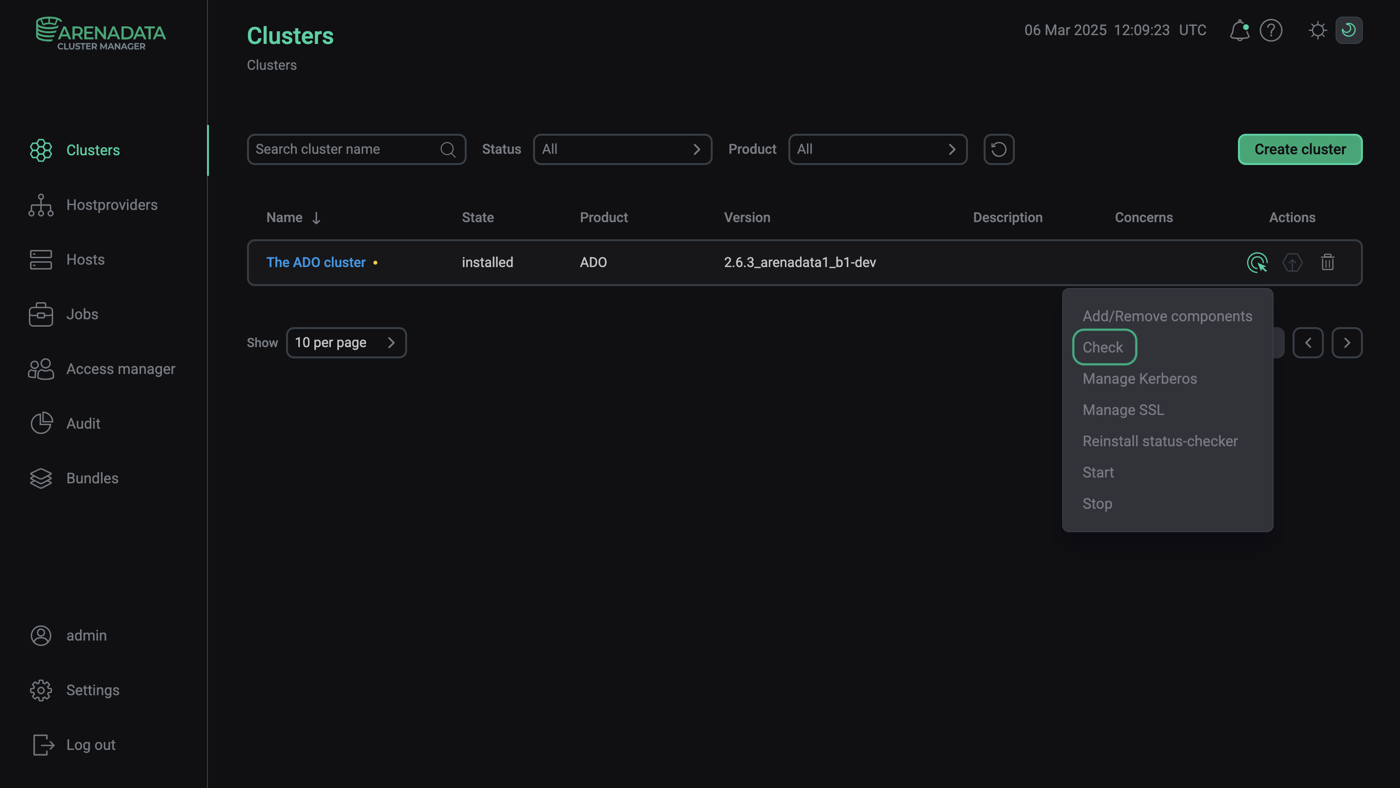 Выполнение действия Check