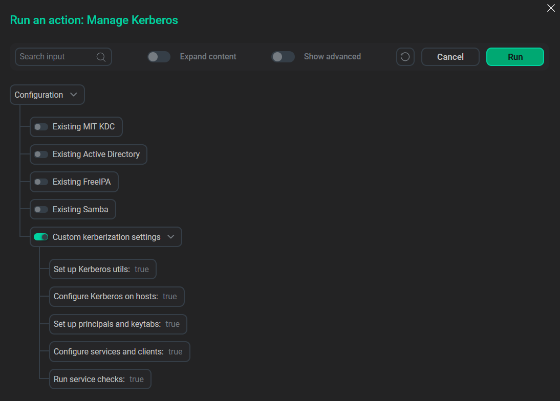Параметры Custom kerberization settings