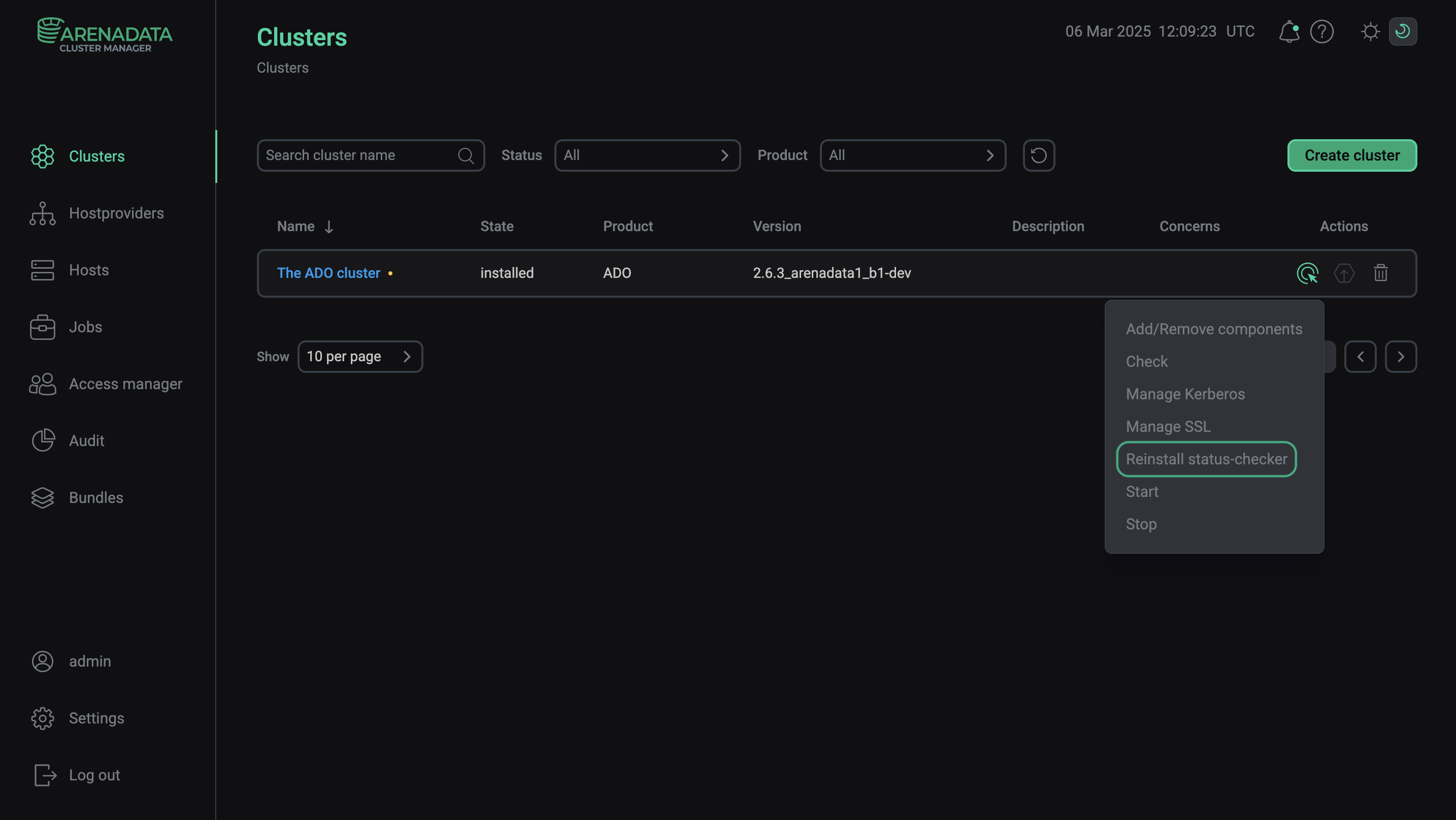 Выполнение действия Reinstall status-checker