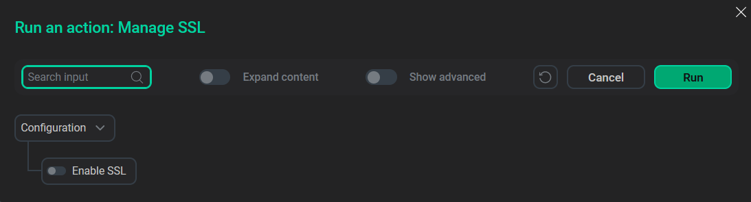 Отключение SSL действием Manage SSL