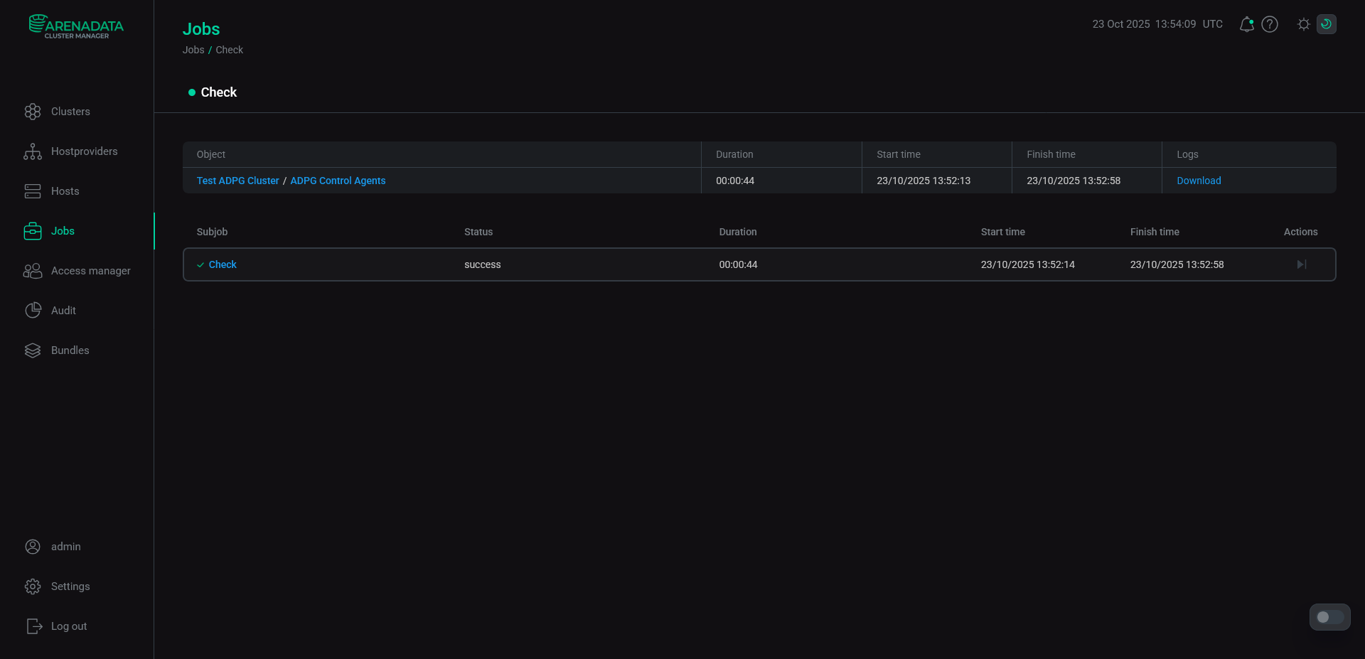 Результат действия Check на странице Jobs