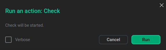 Окно Run an action
