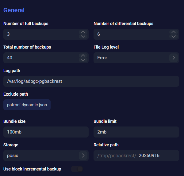 Панель General