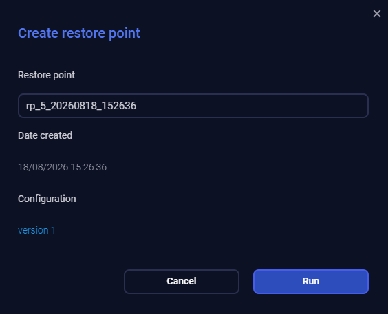 Окно Create restore point