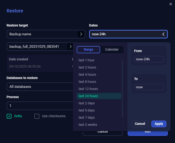 Выбор диапазона