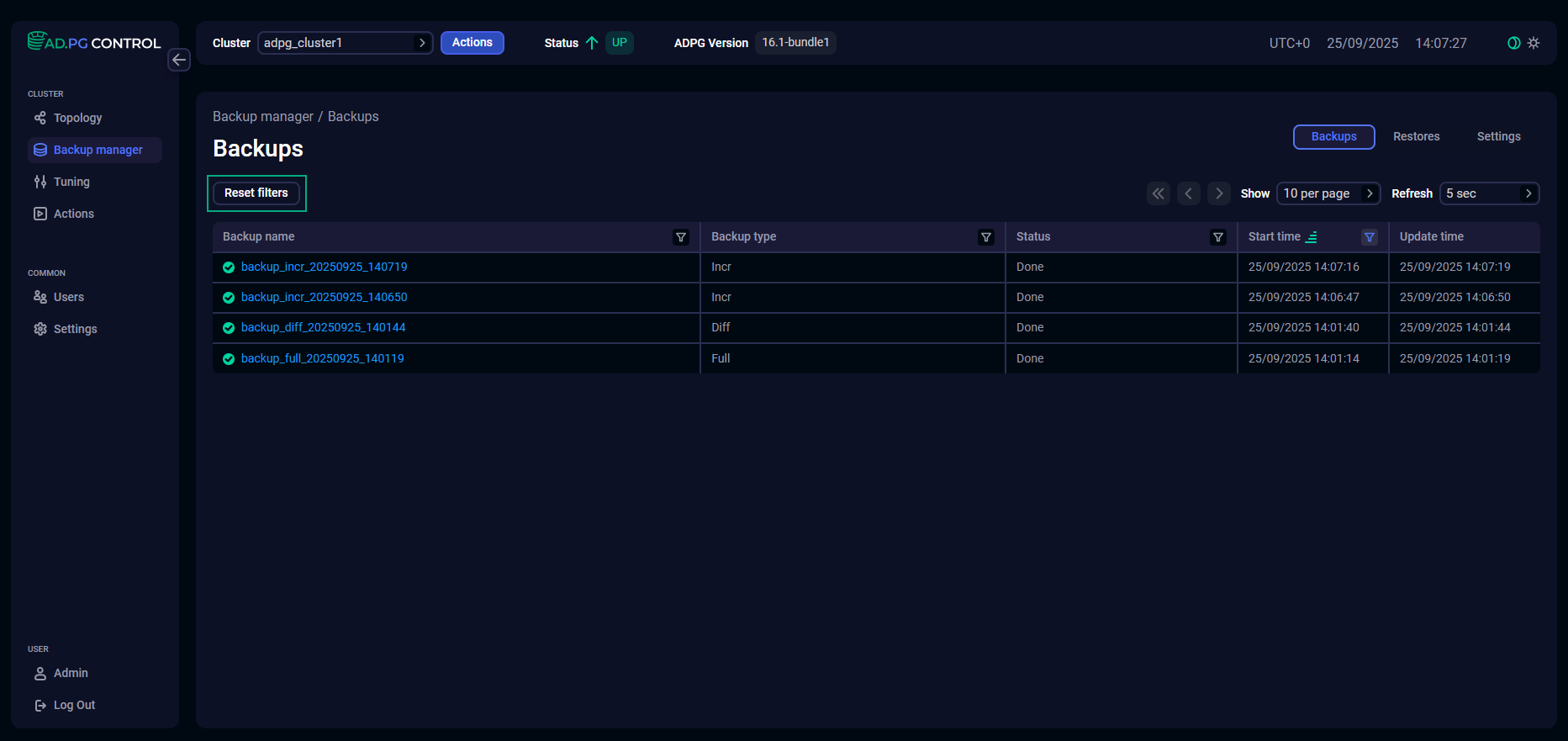 Сброс фильтров