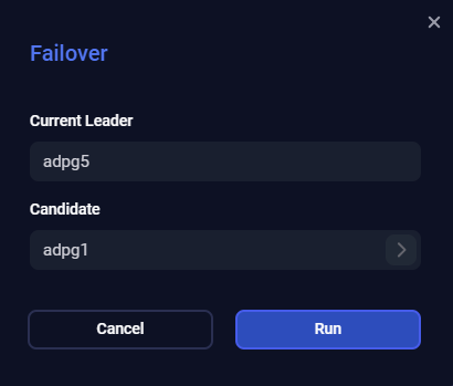 Окно действия Failover