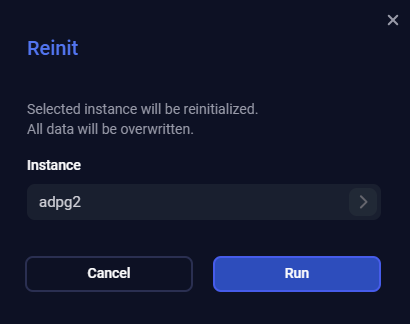 Окно действия Reinit