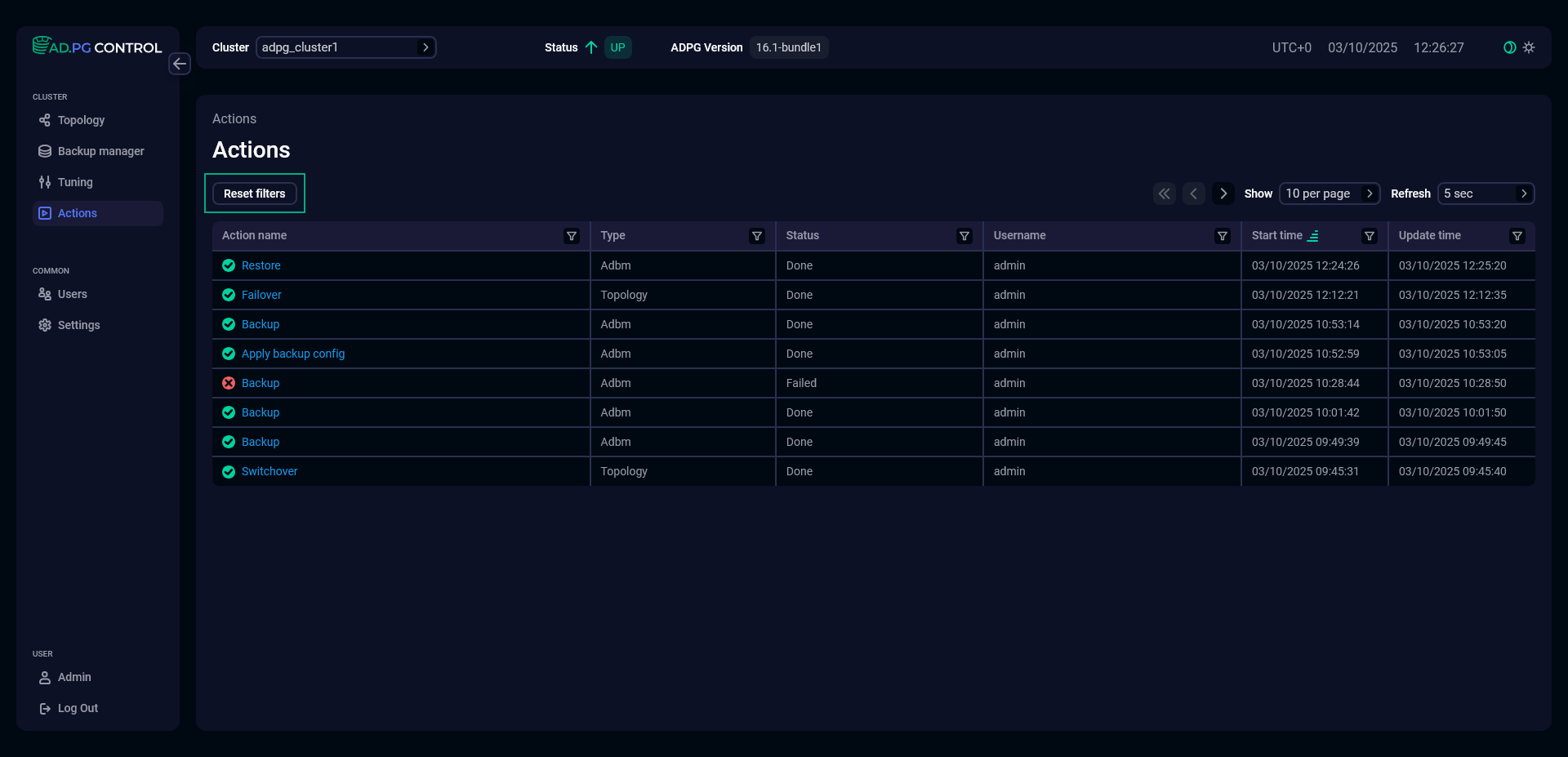 Сброс фильтров
