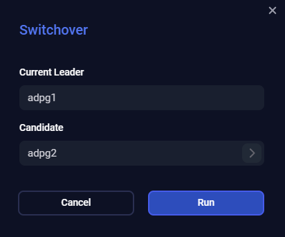 Окно действия Switchover