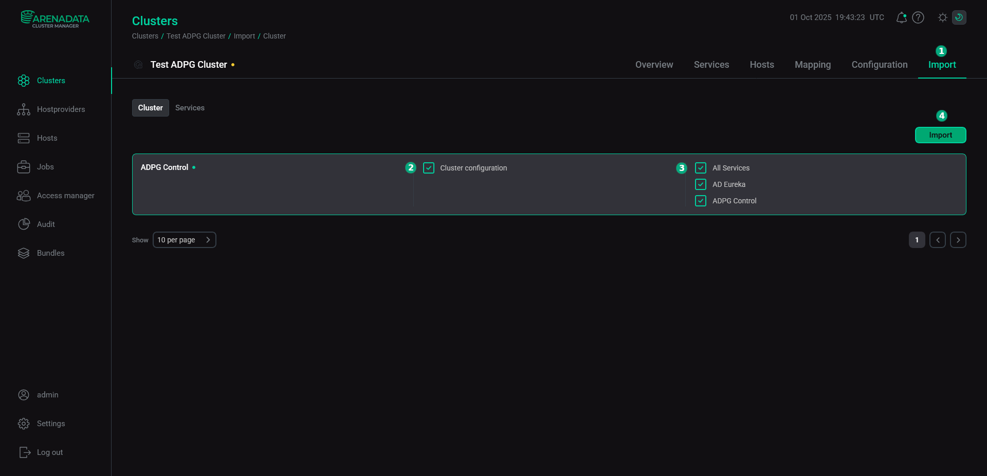 Импорт сервисов ADPG Control