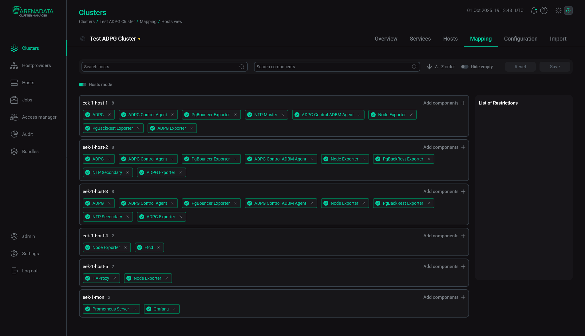 Распределение компонентов ADPG Control agents