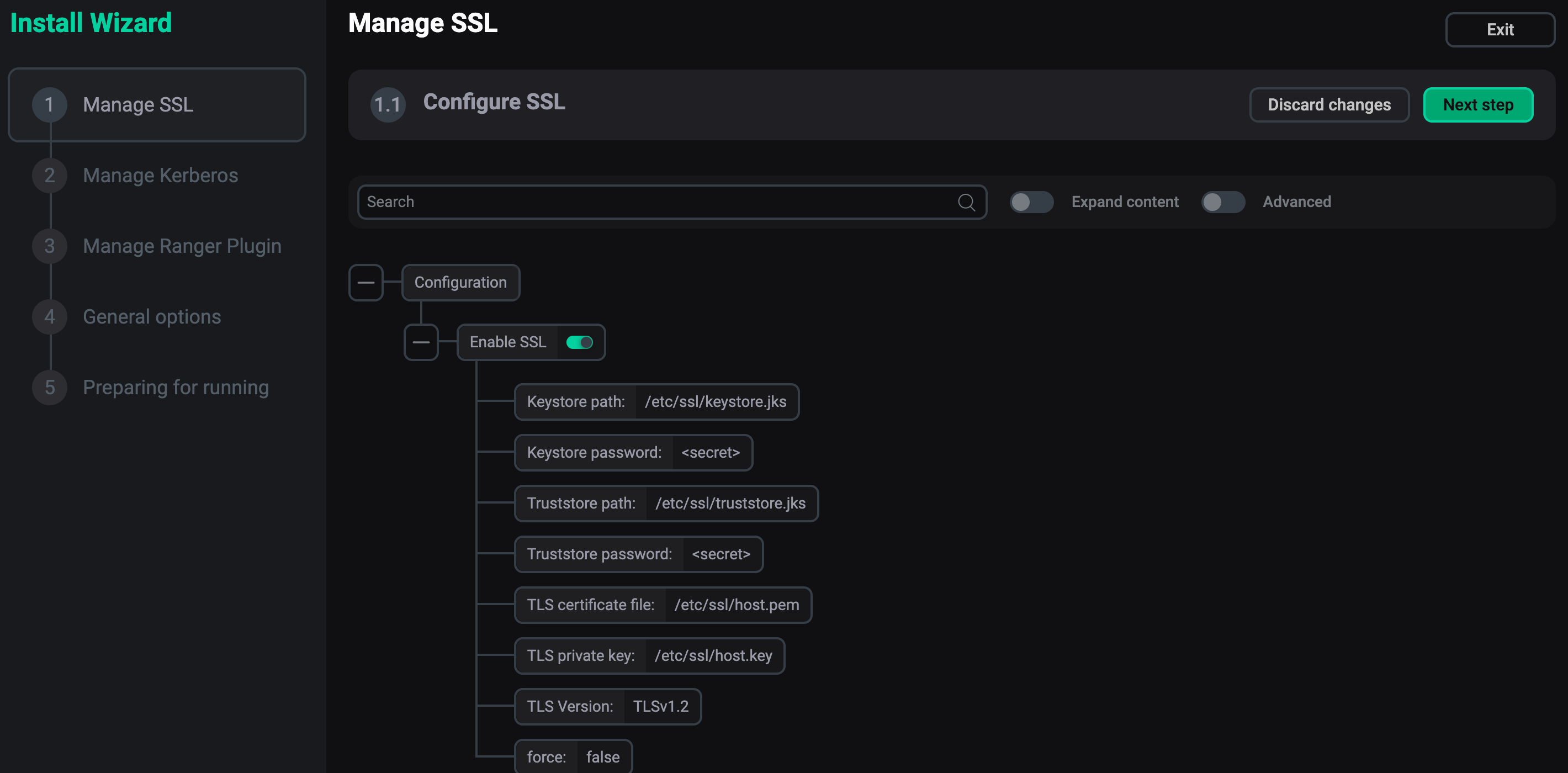 Шаг Manage SSL