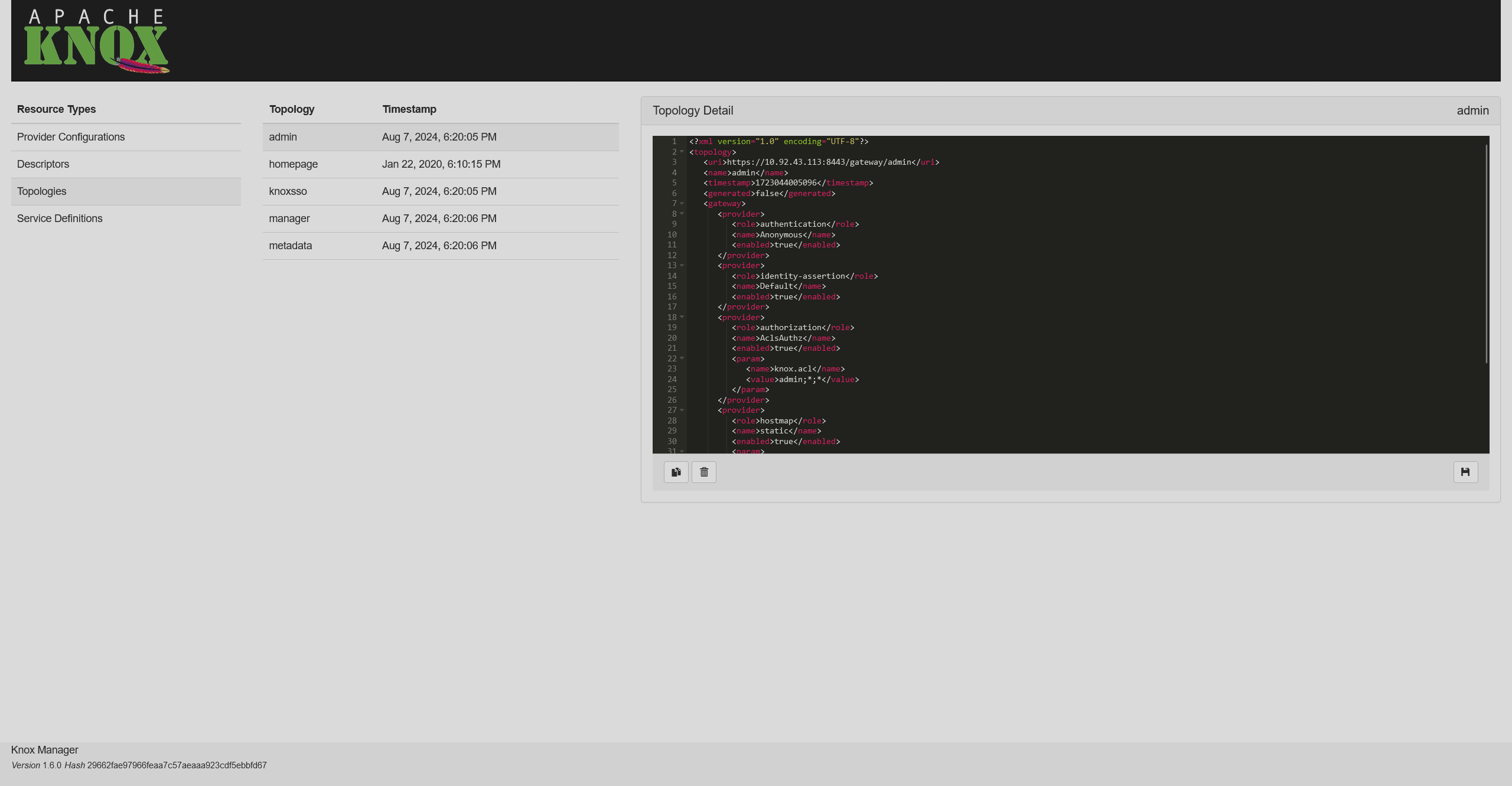 Топология Knox admin