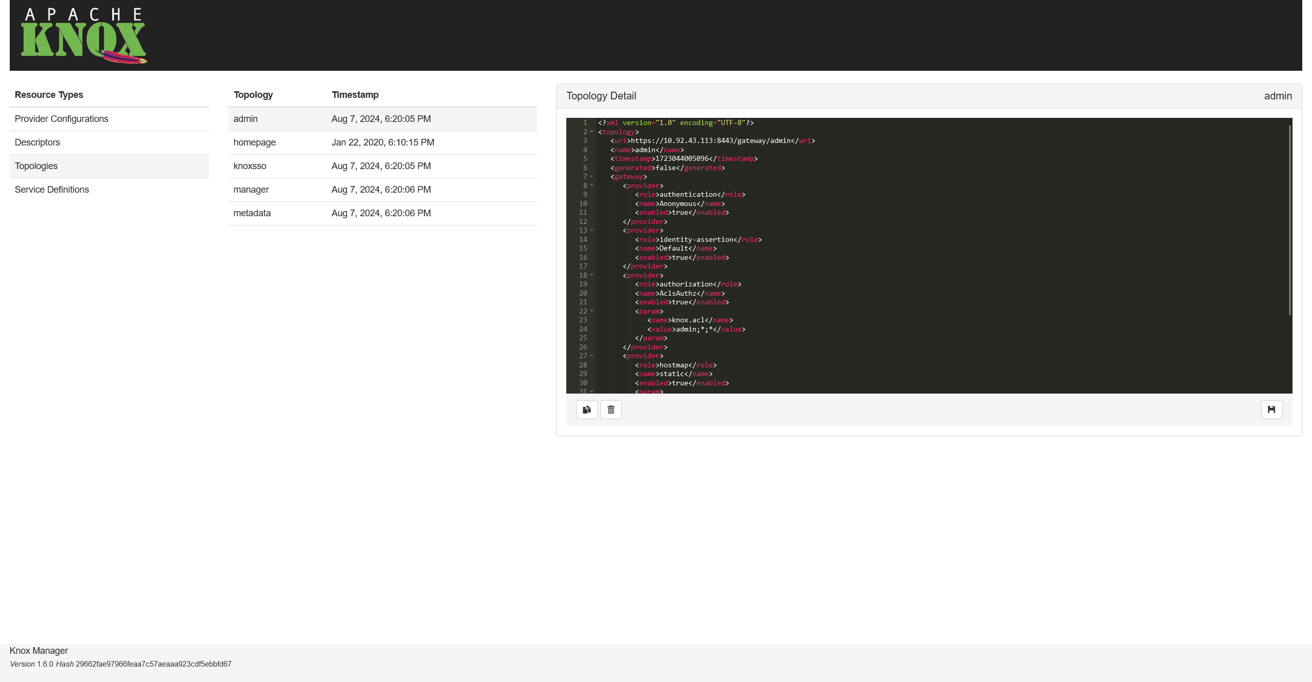 Топология Knox admin