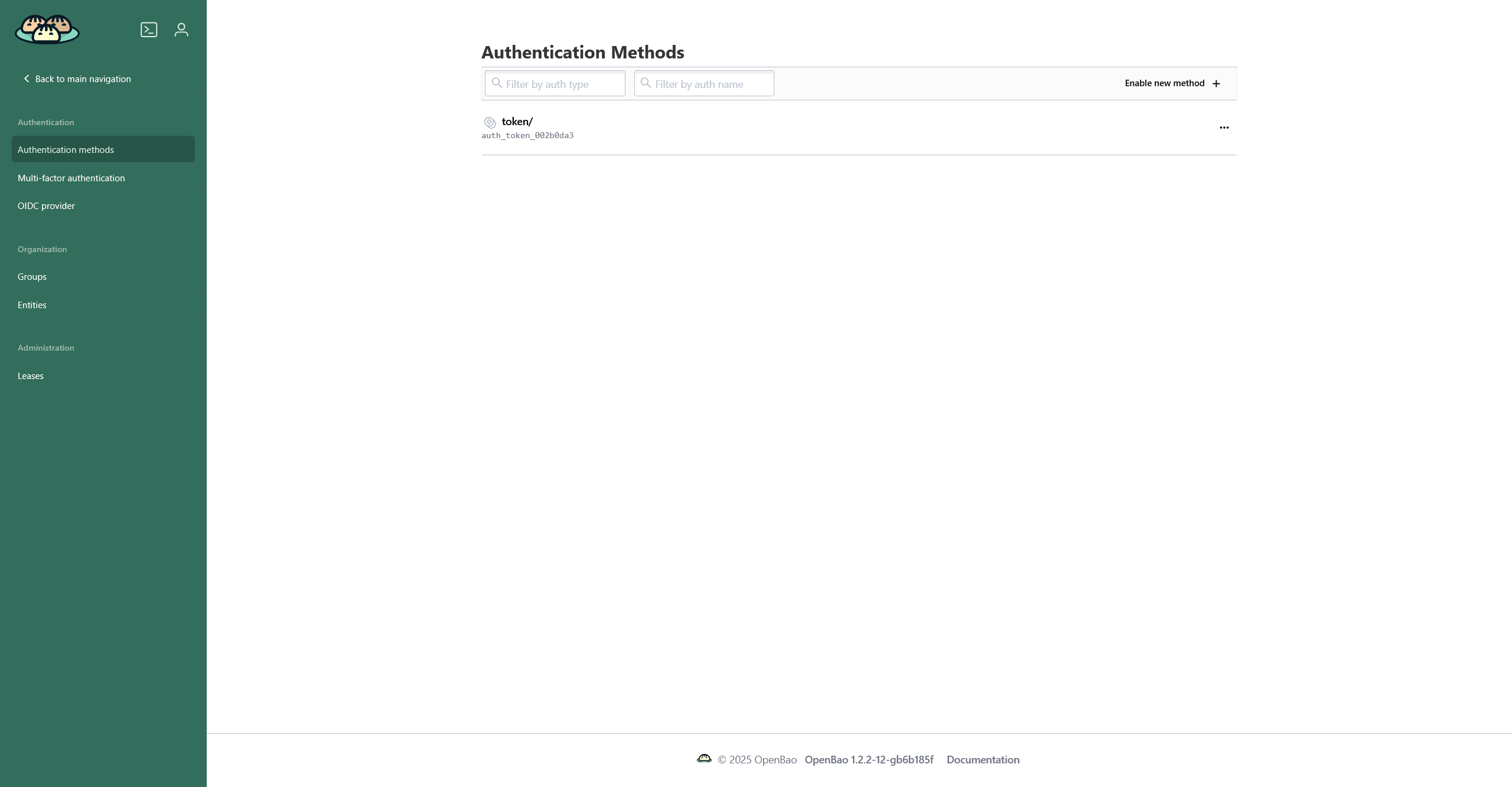 Страница authentication methods