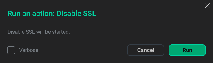 Окно Run an action для действия Disable SSL