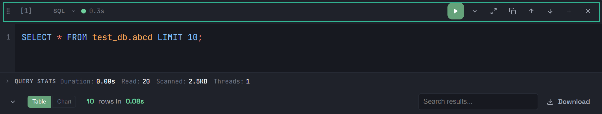 Панель управления SQL-ячейки