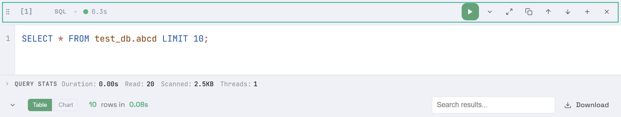 Панель управления SQL-ячейки