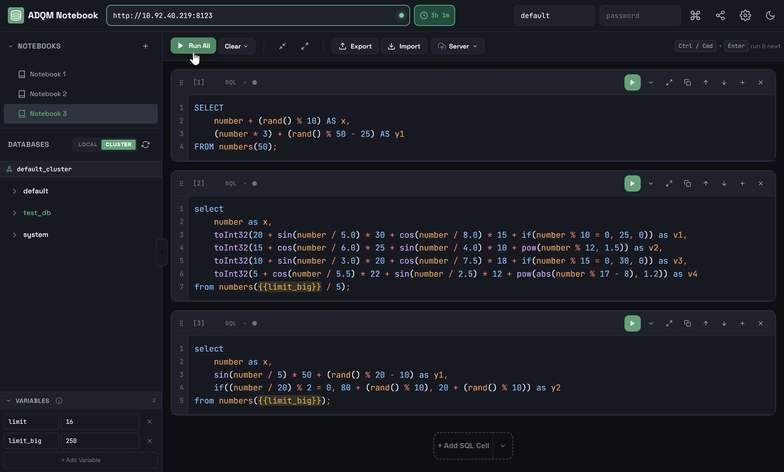 Запуск выполнения всех запросов в ноутбуке