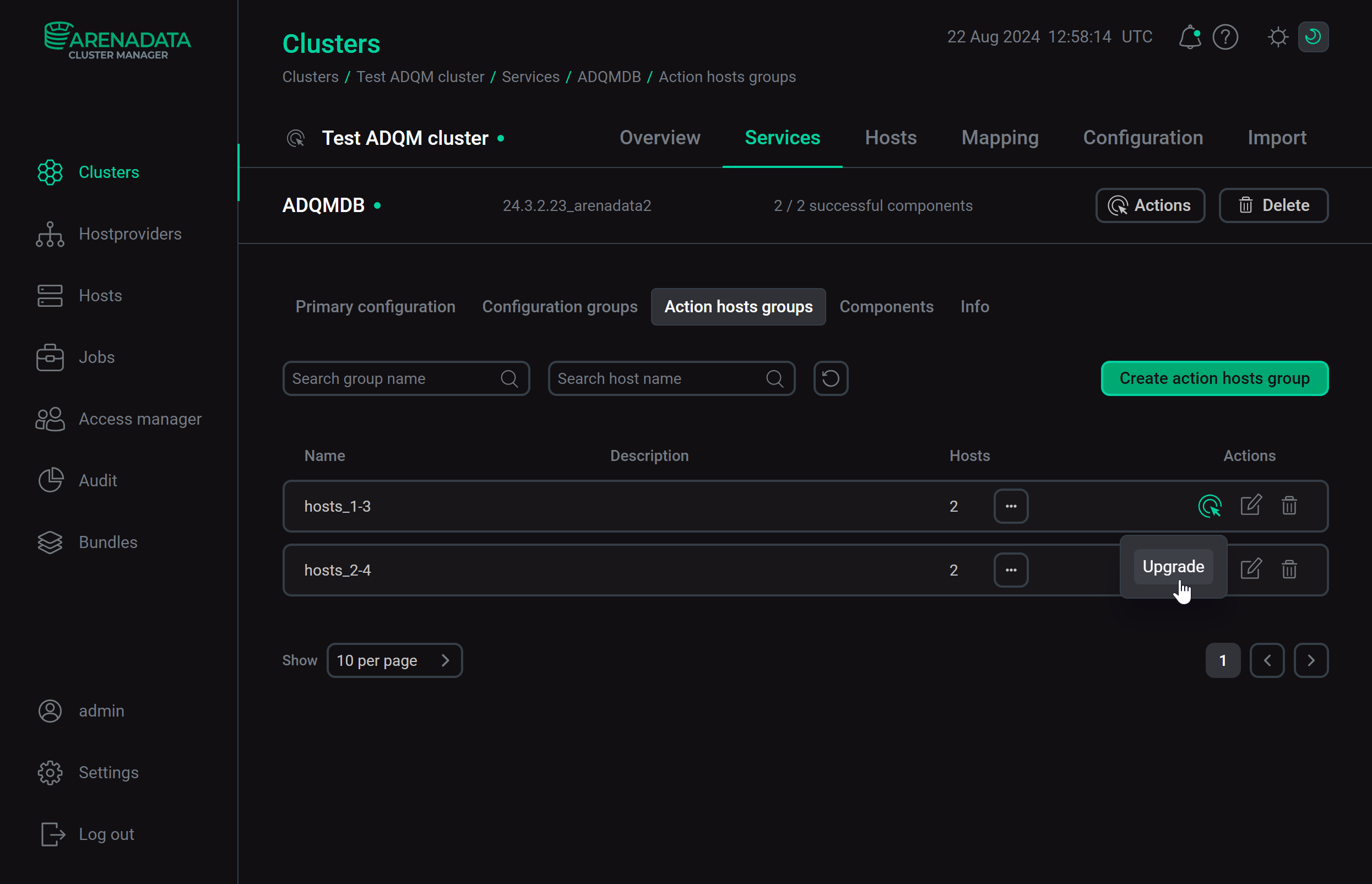 Запуск обновления ADQMDB для группы хостов