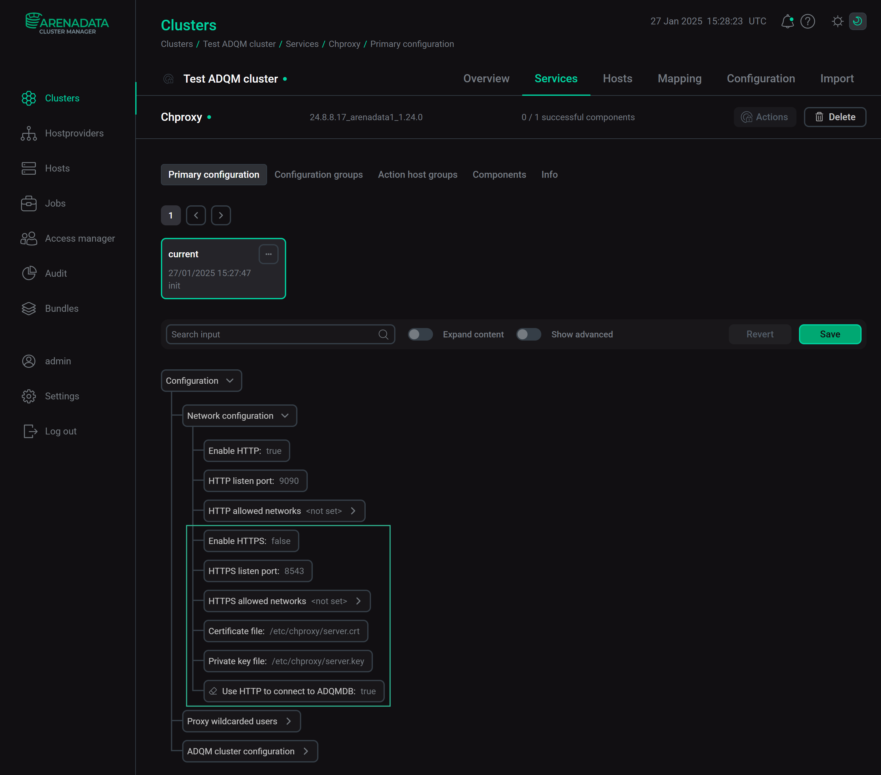 Конфигурационные параметры сервиса Chproxy для соединений по SSL