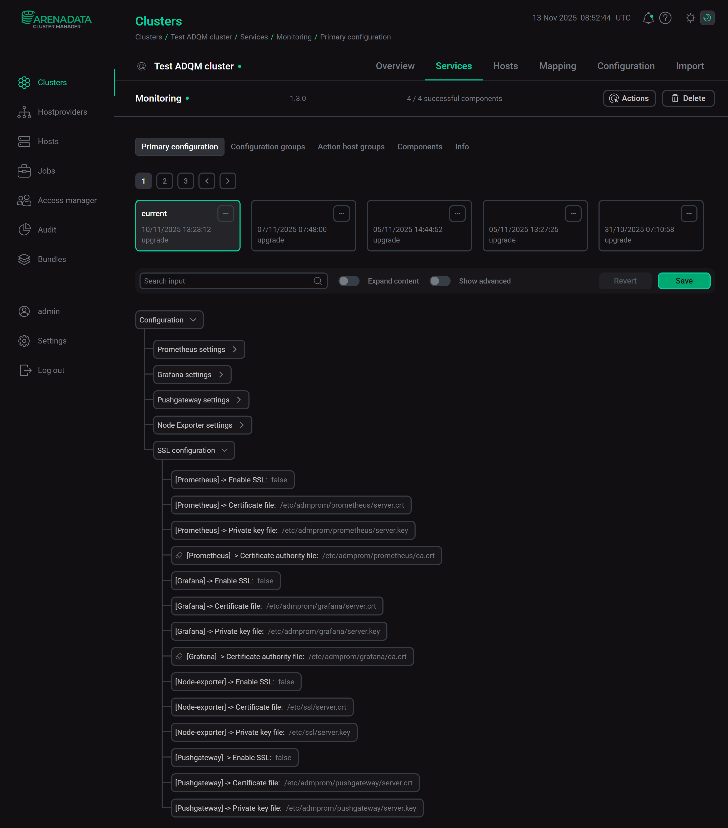 Конфигурационные параметры сервиса Monitoring для соединений по SSL