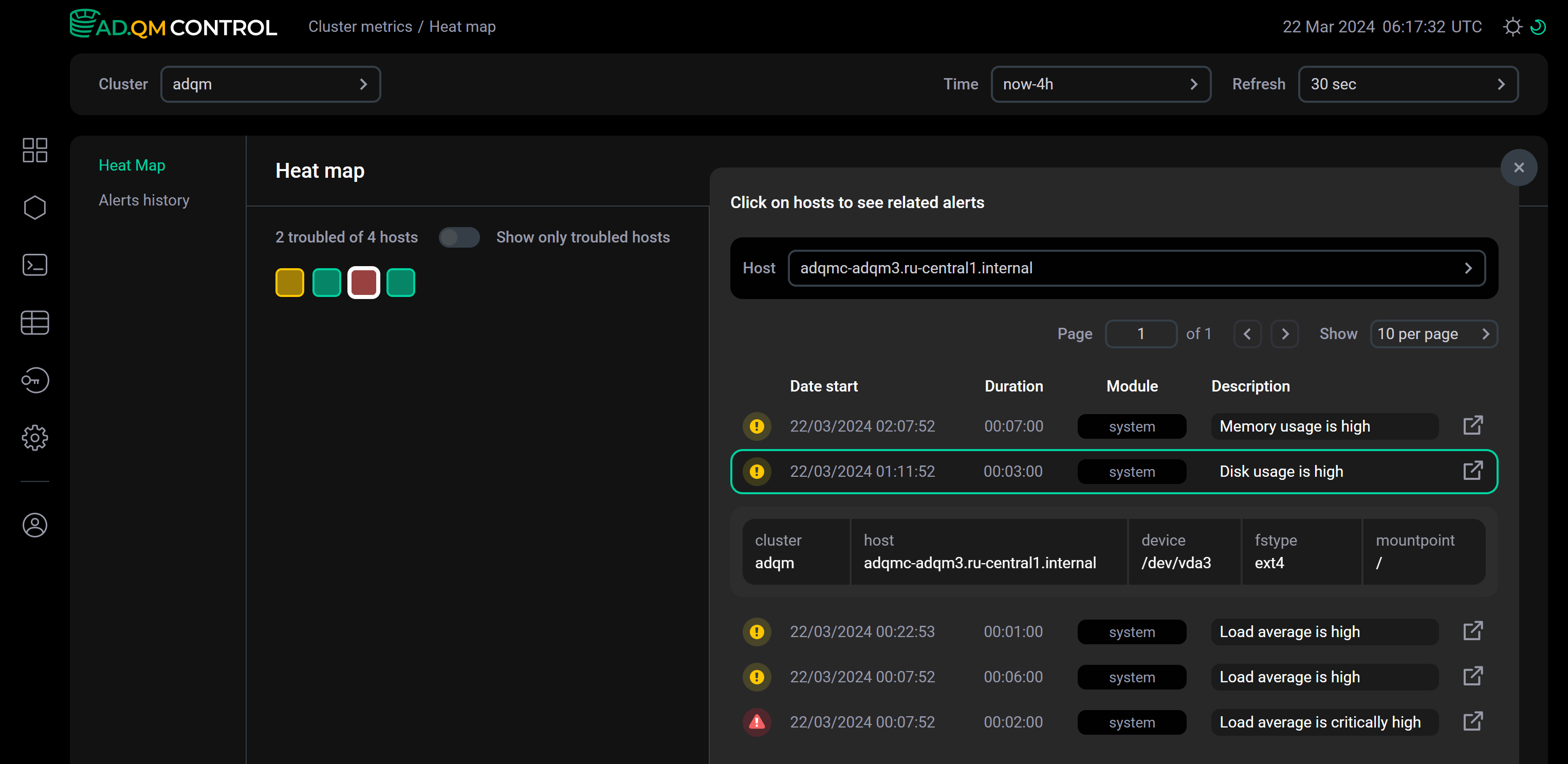 Детали оповещения в списке