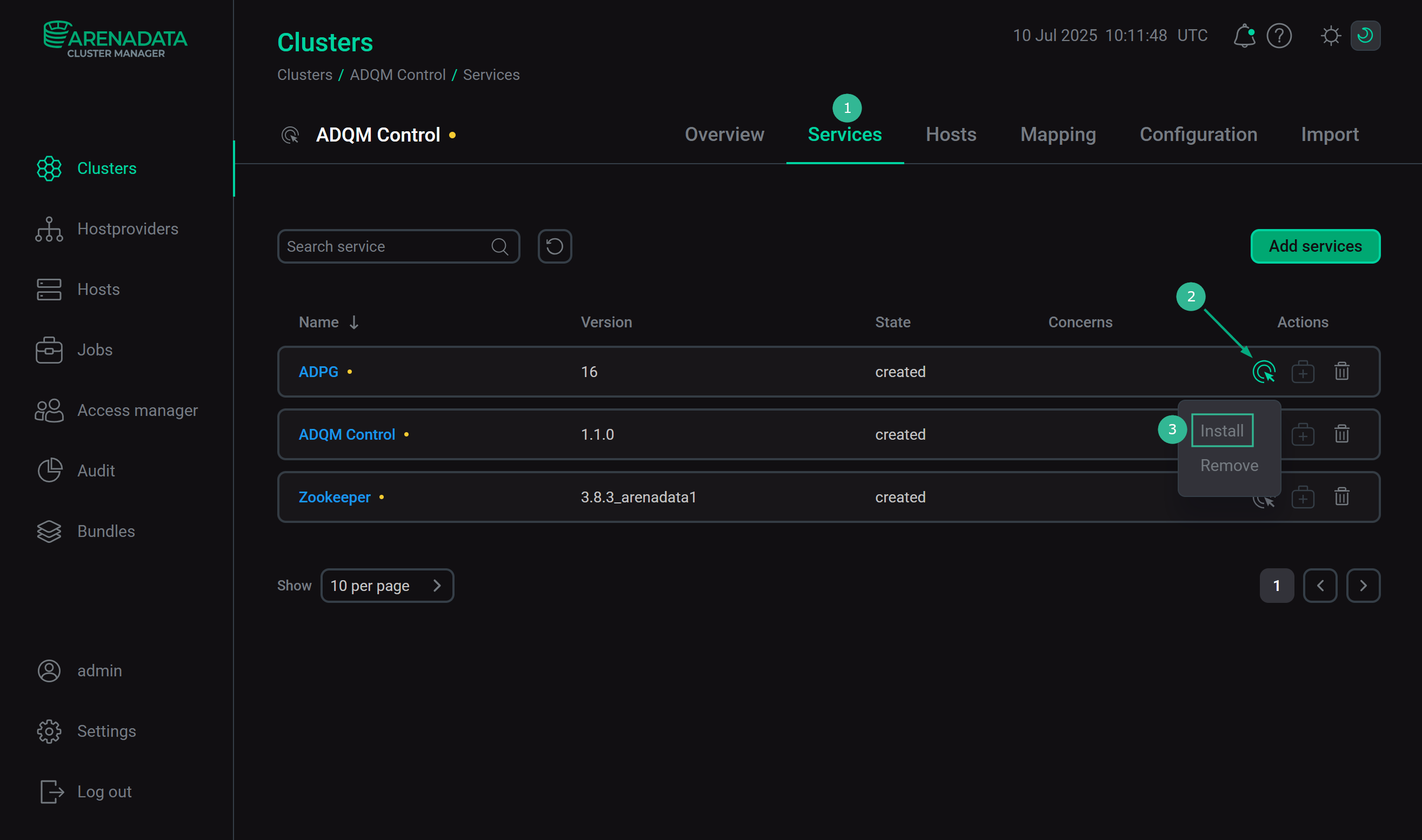 Переход к установке отдельных сервисов