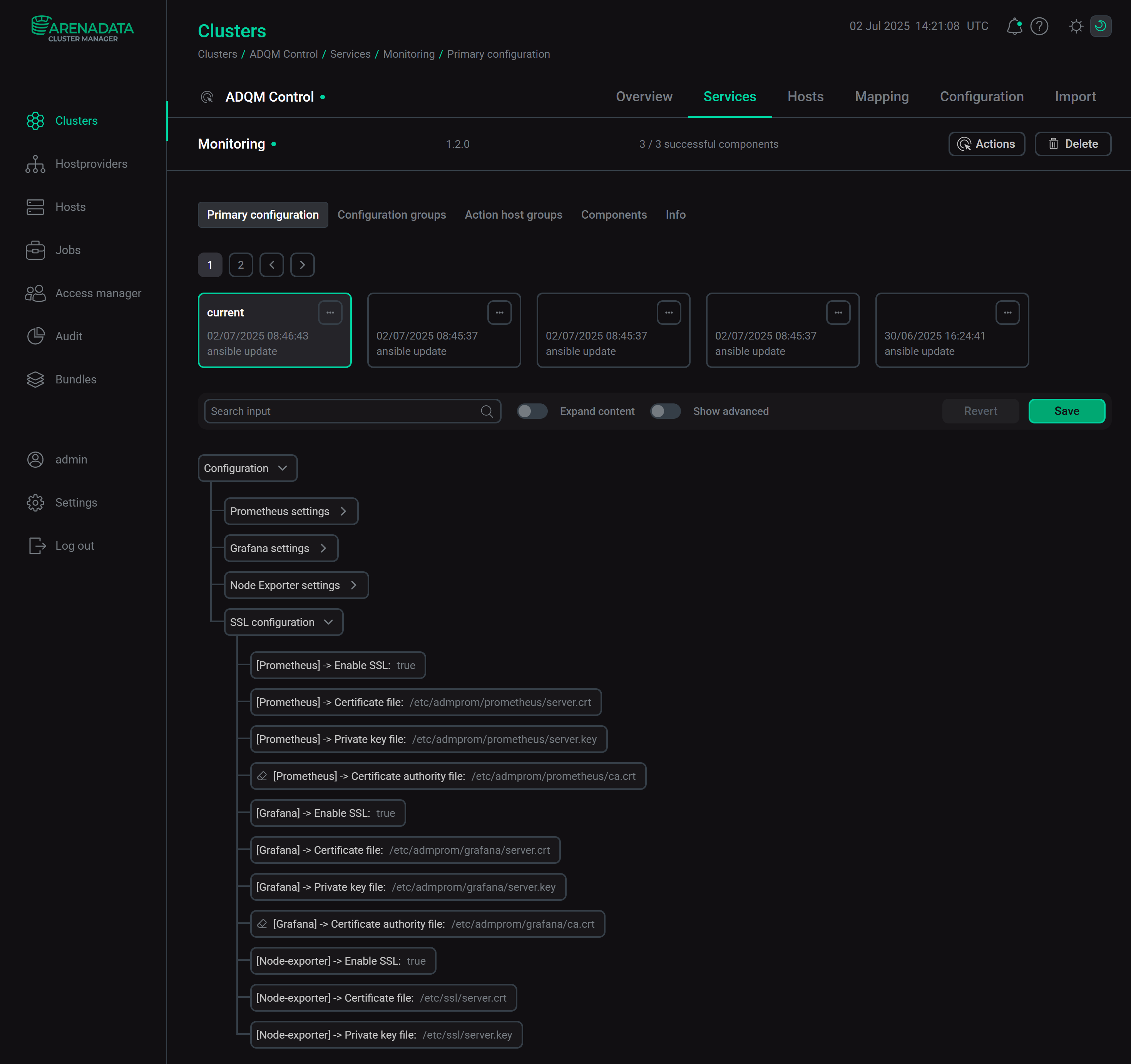 Конфигурационные параметры сервиса Monitoring для соединений по SSL
