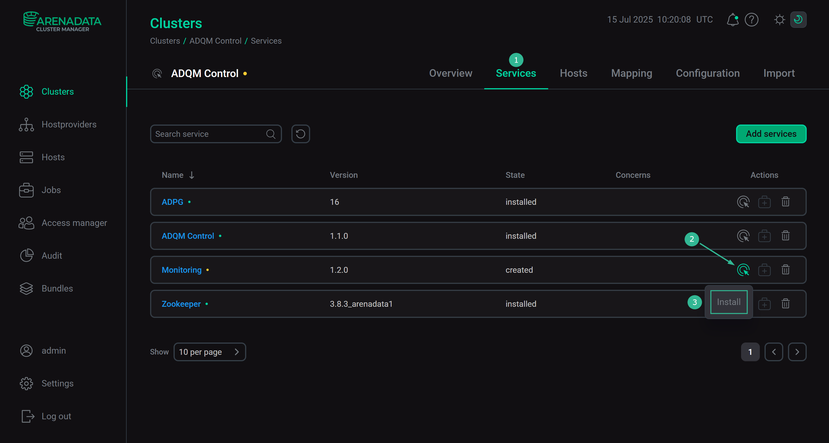 Переход к установке сервиса