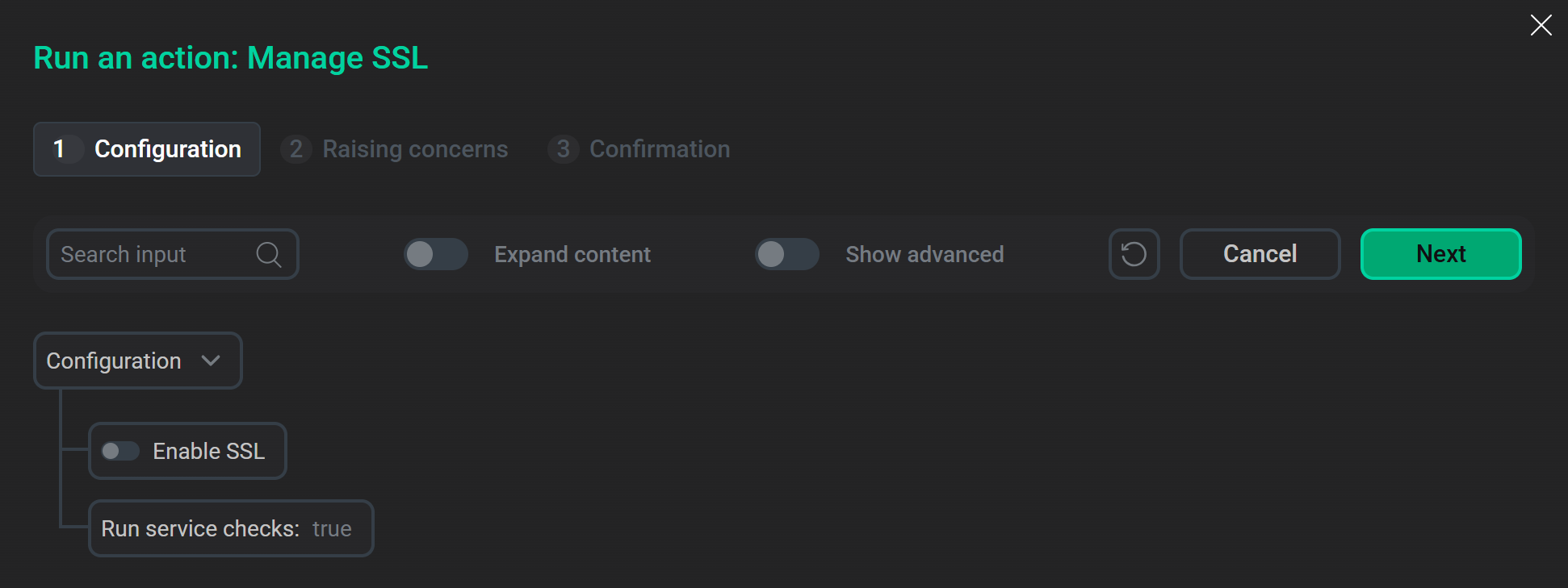 Отключение SSL действием Manage SSL