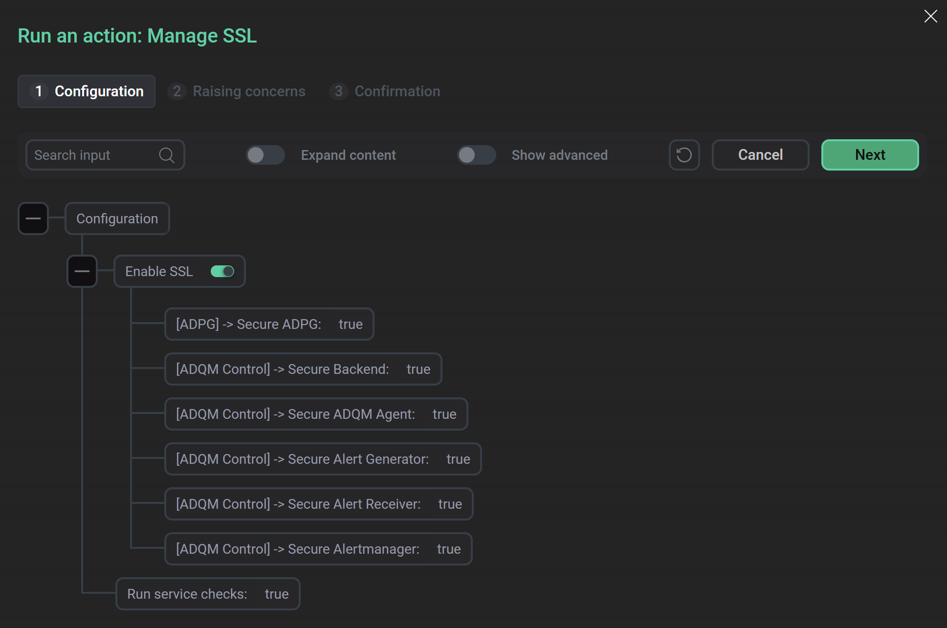 Включение SSL в ADQM Control через кластерное действие Manage SSL