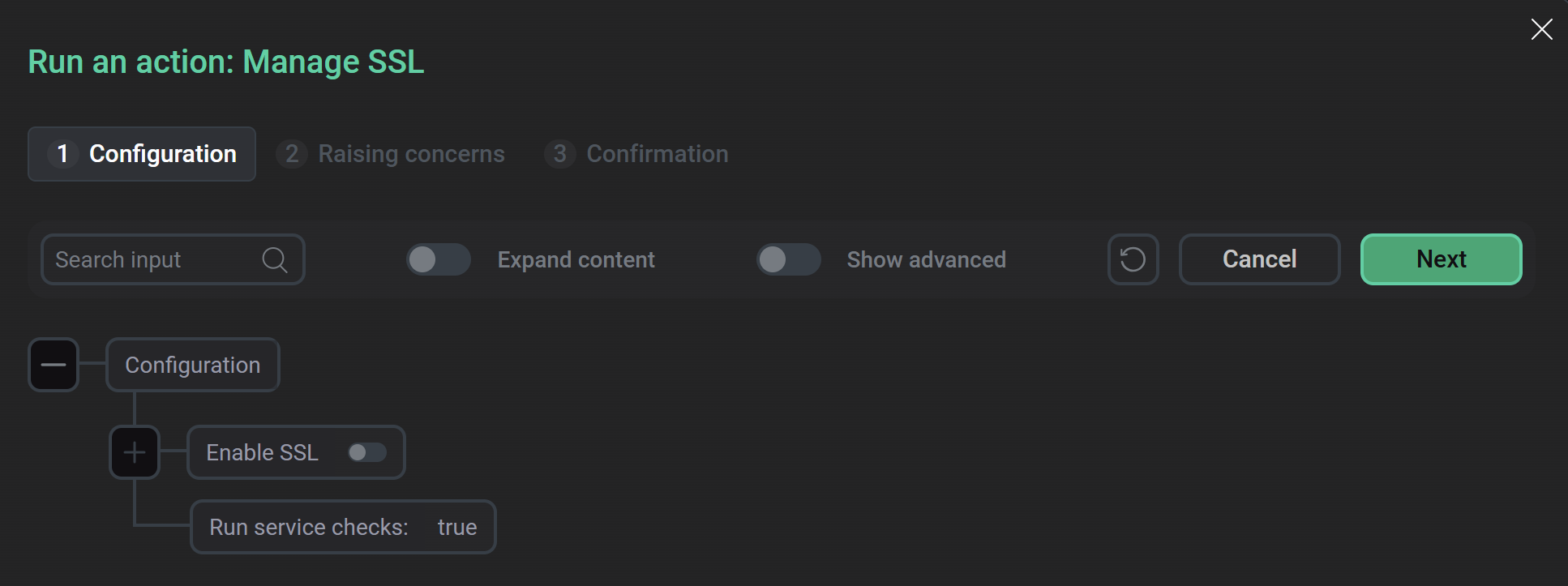 Отключение SSL действием Manage SSL