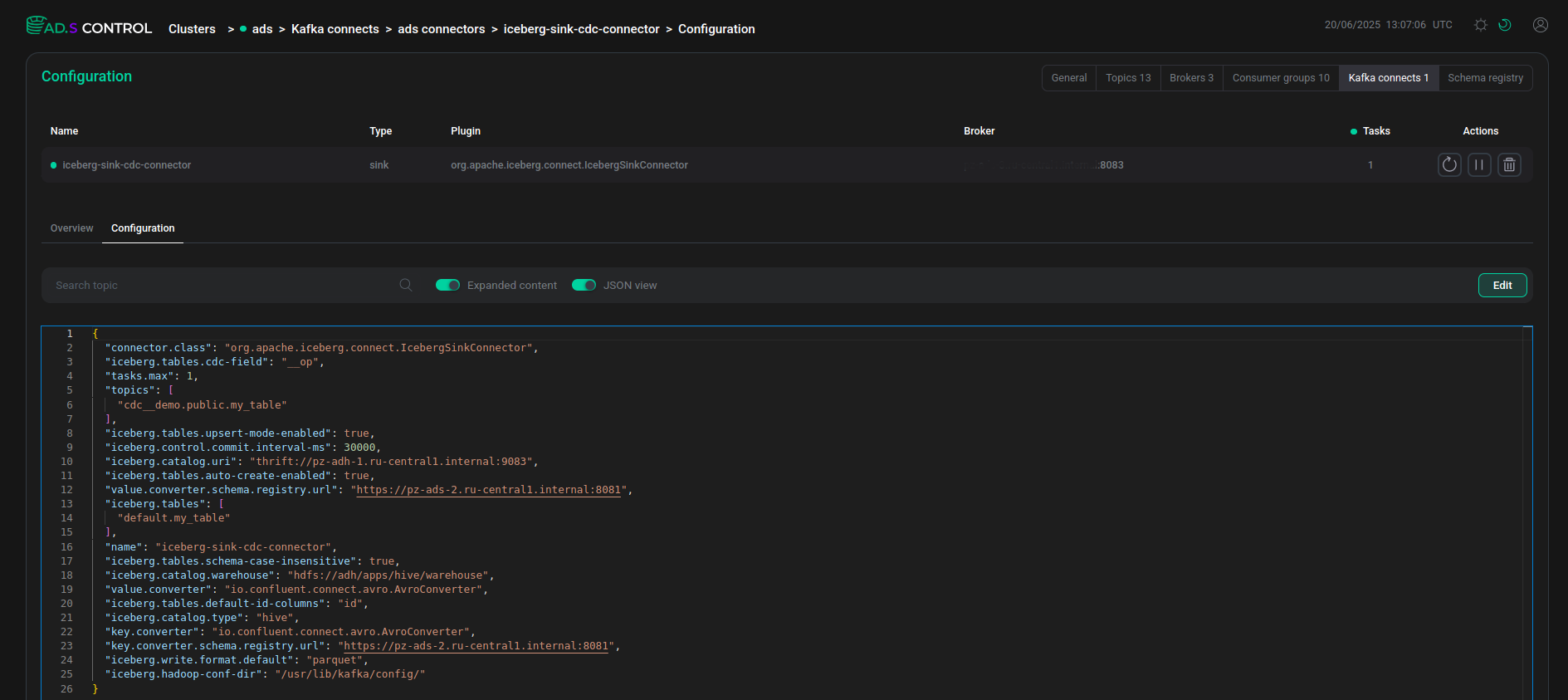 JSON-файл конфигурации коннектора