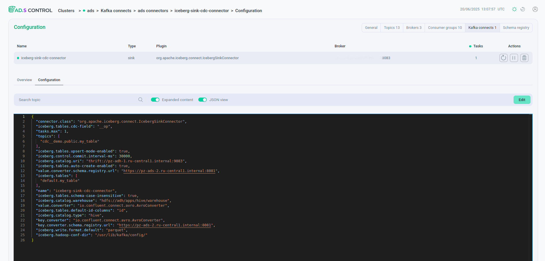 JSON-файл конфигурации коннектора