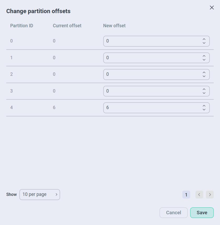 Окно Change partition offsets