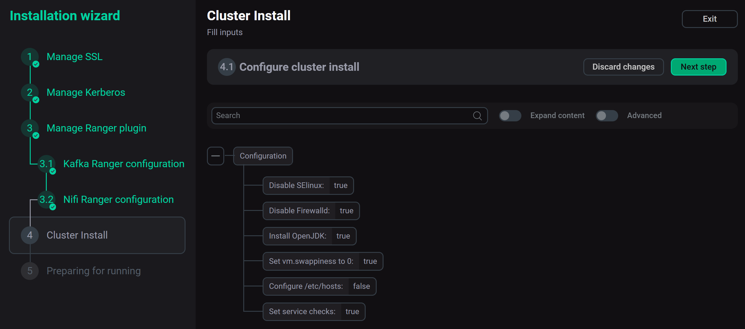 Шаг Cluster Install