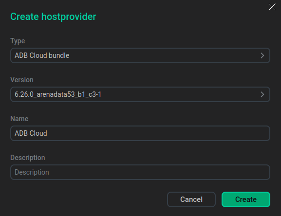 Окно Create hostprovider