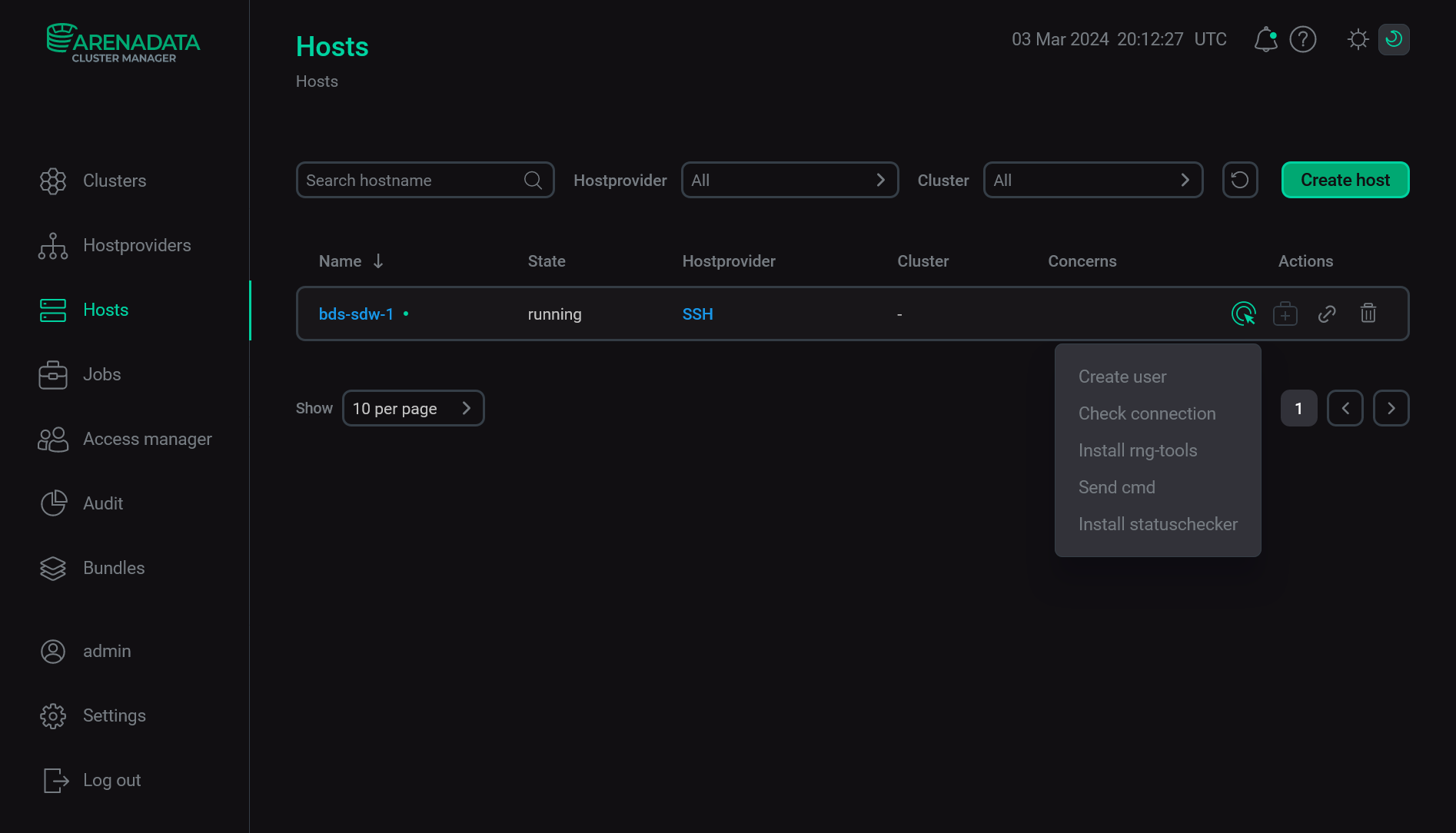 Новый хост на странице Hosts