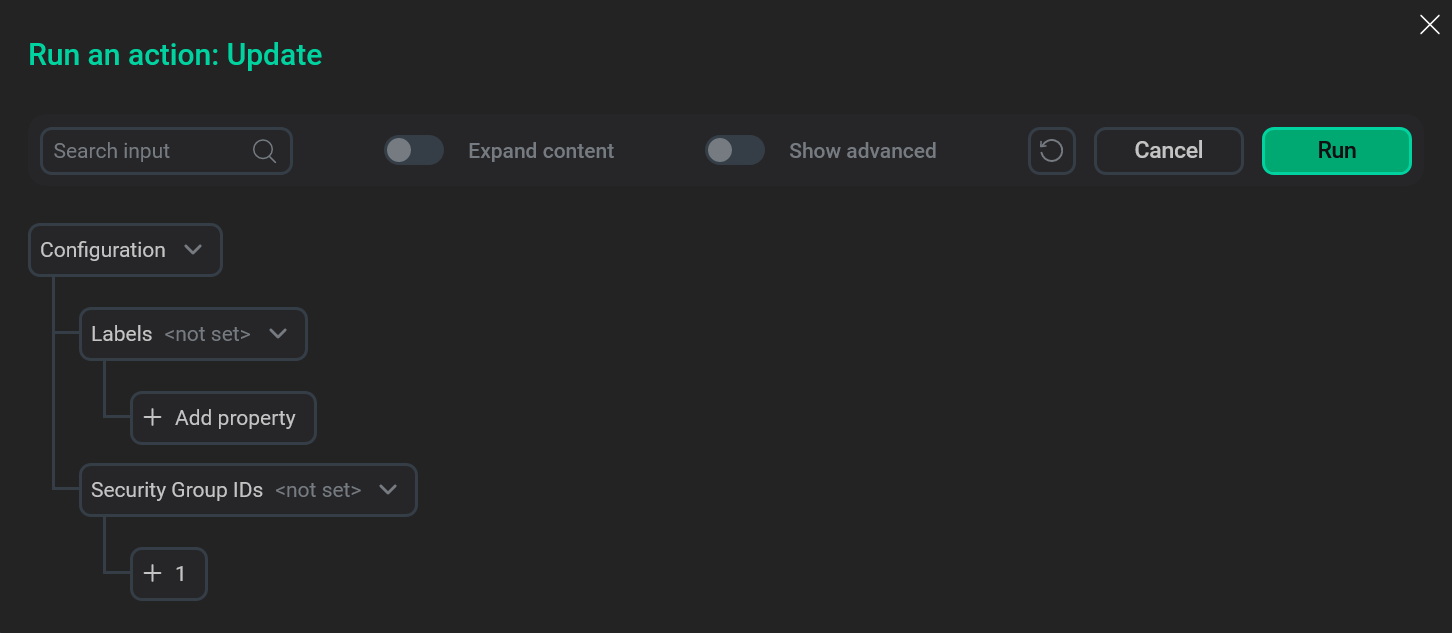 Форма действия Update